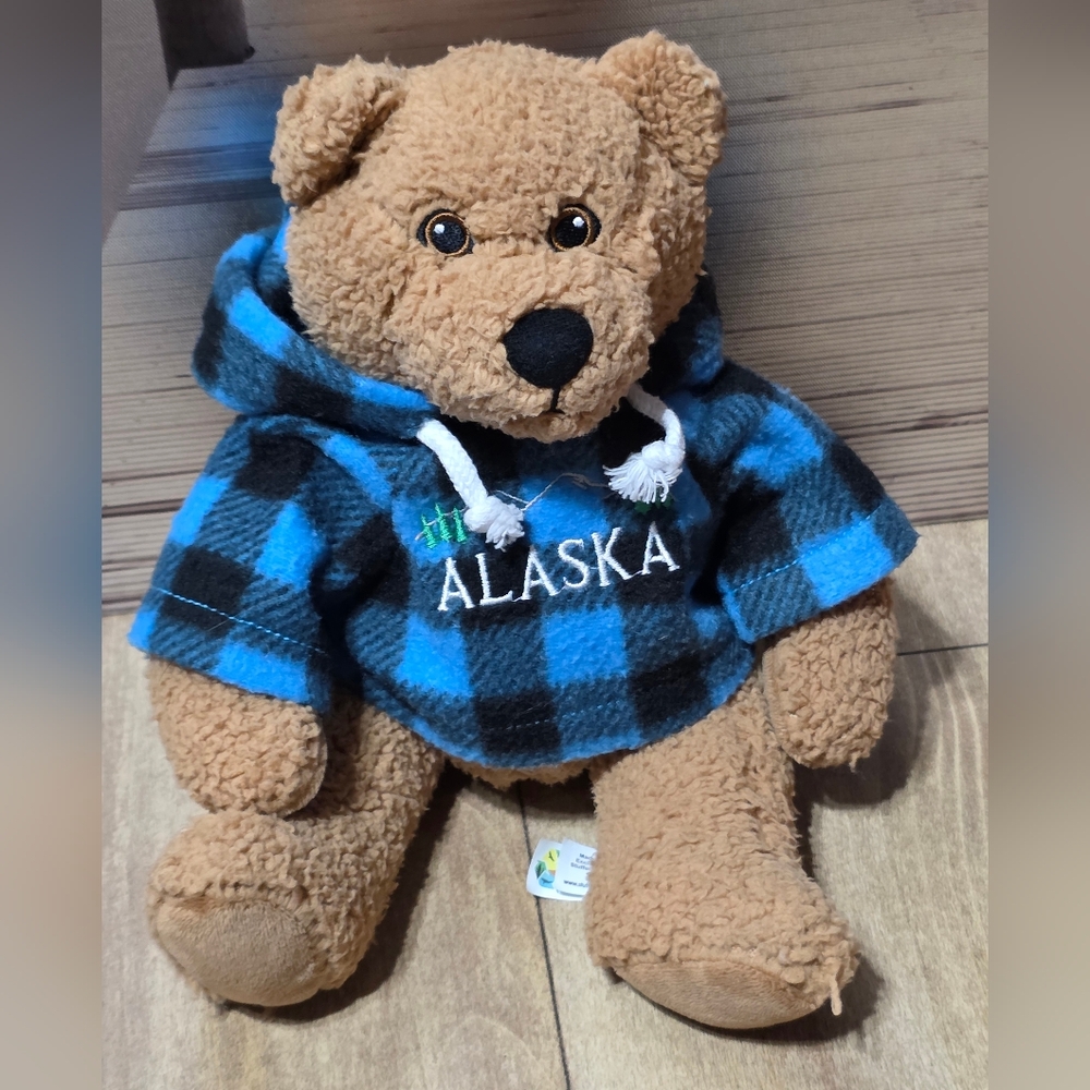 Stuffed Animal House Plush Teddy Bear in Blue Plaid Hoodie